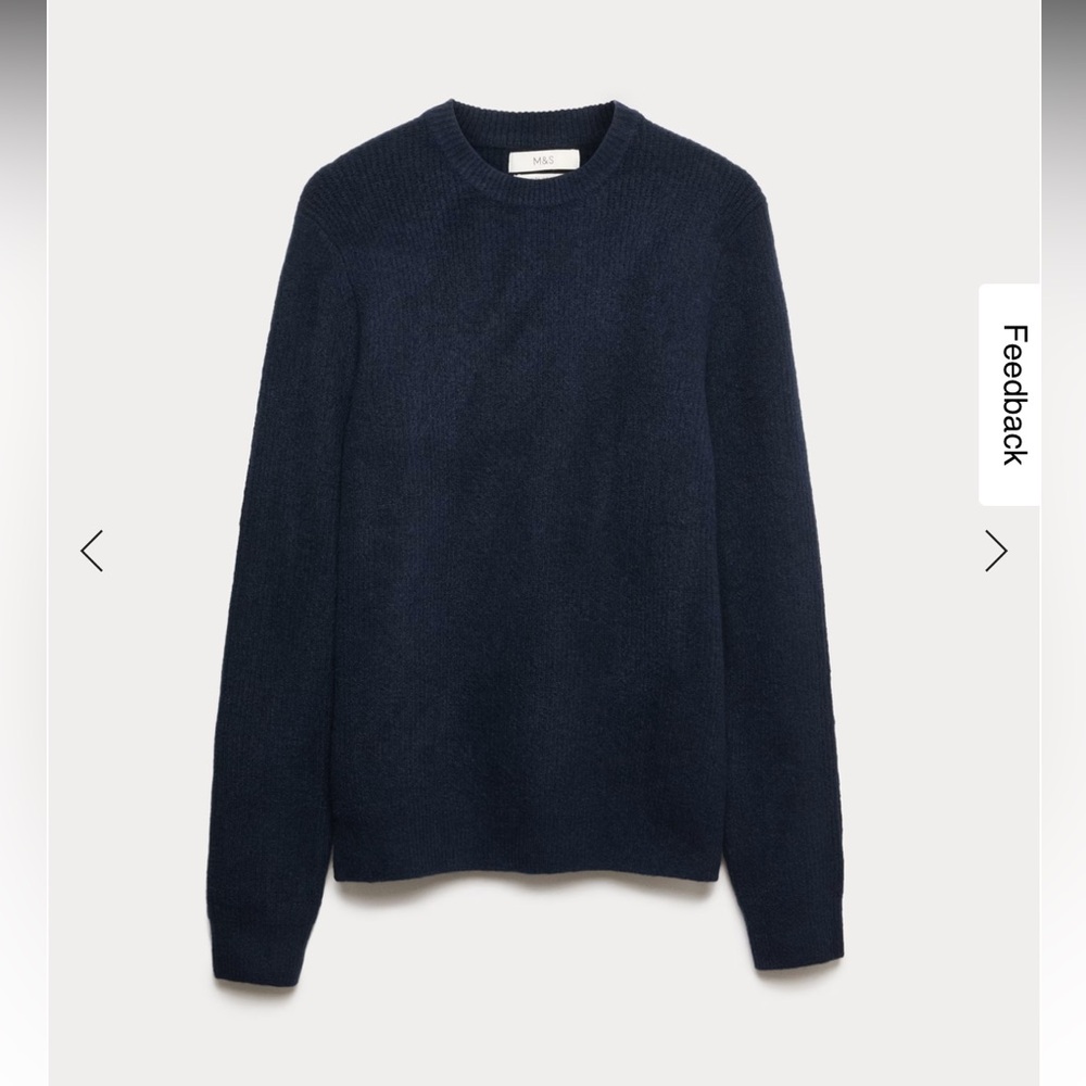 M&S Ribbed Crew Neck Jumper Sweater Wool blend size XL navy